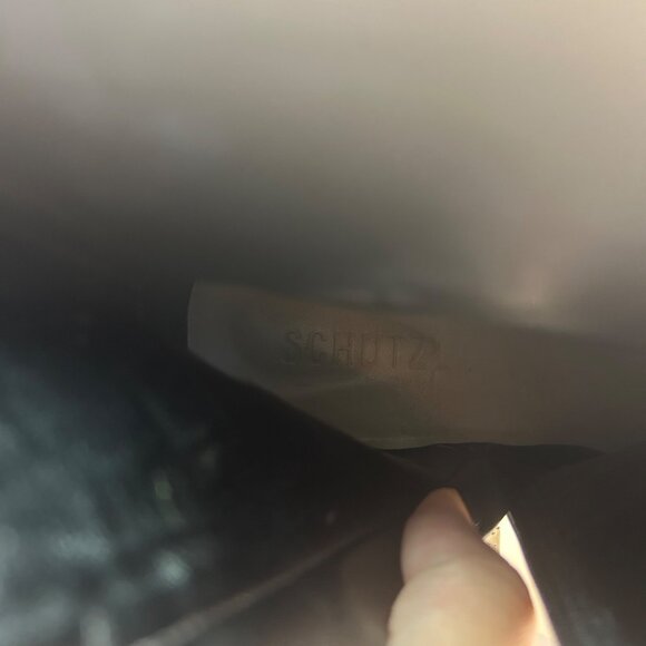 Schutz Black Croc-Embossed Leather Ankle Boots With Square Toe & Side Zipper 8.5 - Picture 8 of 9